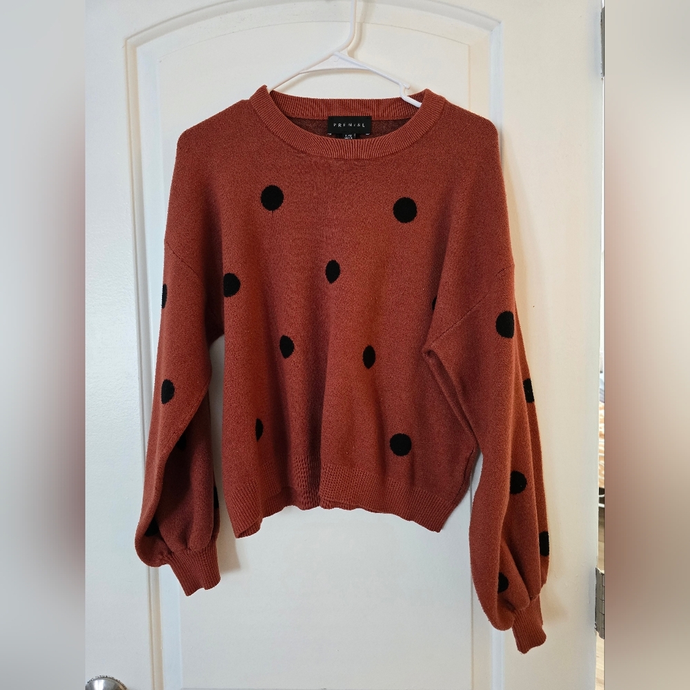 Premise Womens Rust Polka Dot Sweater Large
